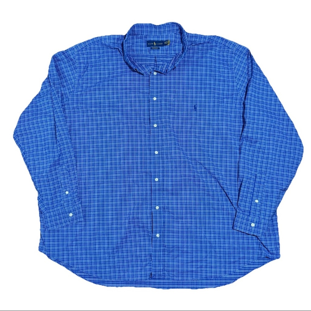 Polo Ralph Lauren Button Down Performance Plaid Shirt Pony Mens 4XB Stretch Blue
